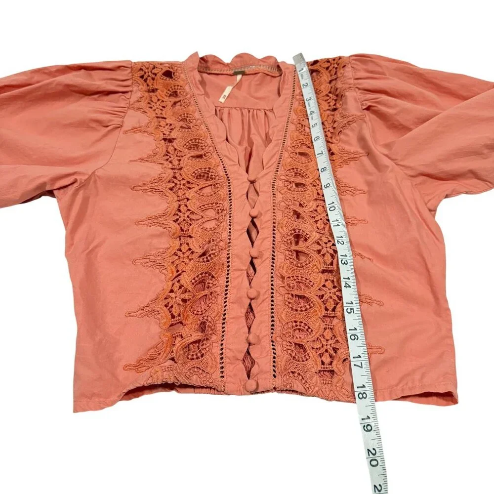 Free People Louella Embroidered Blouse in Savannah Red‎ (Pink) Size XS